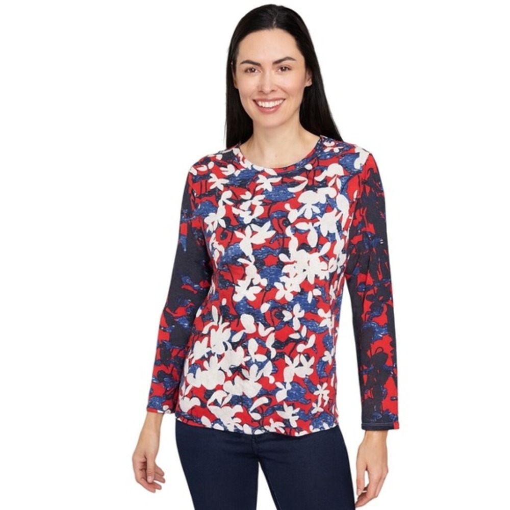 PETER PILOTTO M/M Floral Print Long Sleeve Crew Neck Top Red Blue White 73-35